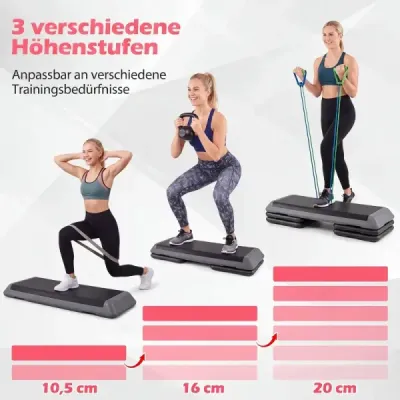 Aerobický stepper s nastaviteľnou výškou, fitness stepper so 4 opornými blokmi, štruktúrovaný povrch, sivý