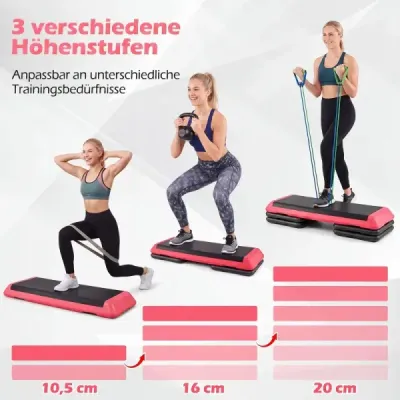 Aerobný stepper s nastaviteľnou výškou, fitness stepper so 4 opornými blokmi, štruktúrovaný povrch, červený