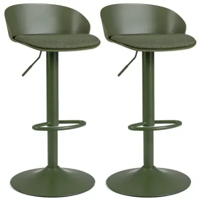 Sada 2 barových stoličiek, otočné o 360°, s nastaviteľnou výškou, nosnosť 150 kg, rozmery 42 x 42 x 75–96,5 cm, zelené