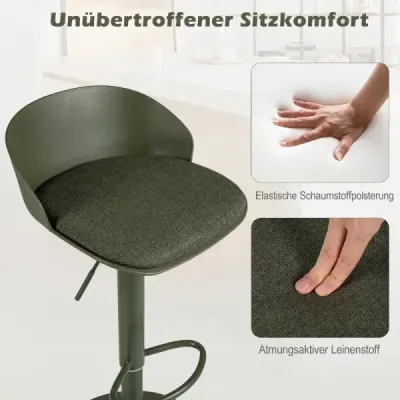 Sada 2 barových stoličiek, otočné o 360°, s nastaviteľnou výškou, nosnosť 150 kg, rozmery 42 x 42 x 75–96,5 cm, zelené