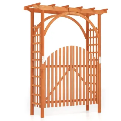 Drevený oblúk na ruže z jedľového dreva so závesnou strechou a mriežkou na popínavé rastliny 161 x 60 x 216 cm, oranžový