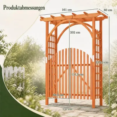 Drevený oblúk na ruže z jedľového dreva so závesnou strechou a mriežkou na popínavé rastliny 161 x 60 x 216 cm, oranžový