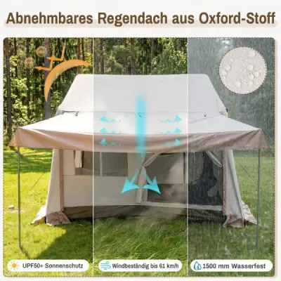 Pop-up stan pre 4 osoby – skladací kempingový stan so 4 sieťovanými oknami a 2 strešnými oknami, rozmery 275 x 245 x 188 cm