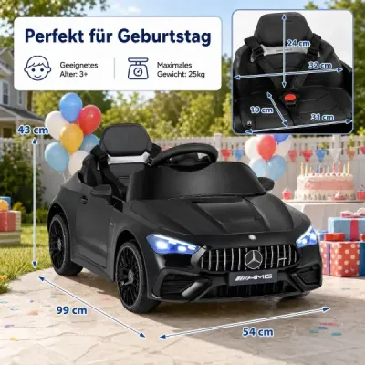 Detské elektrické autíčko 12 V Mercedes-AMG s LED svetlami a diaľkovým ovládaním 2,4 GHz, čierne