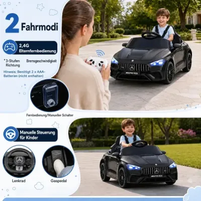 Detské elektrické autíčko 12 V Mercedes-AMG s LED svetlami a diaľkovým ovládaním 2,4 GHz, čierne