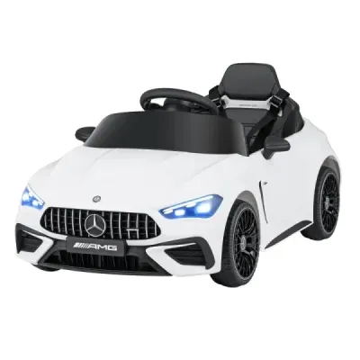 Detské elektrické auto 12 V Mercedes-AMG s LED svetlami a diaľkovým ovládaním 2,4 G, biele