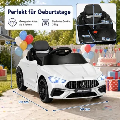 Detské elektrické auto 12 V Mercedes-AMG s LED svetlami a diaľkovým ovládaním 2,4 G, biele