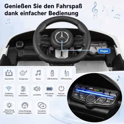 Detské elektrické auto 12 V Mercedes-AMG s LED svetlami a diaľkovým ovládaním 2,4 G, biele