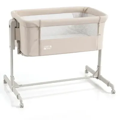 Detská postieľka 3 v 1 s 6-stupňovým nastavením výšky a 4 kolieskami, nosnosť až 9 kg, béžová