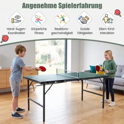 Skladací stôl na stolný tenis so sieťou, 2 raketami a loptičkami – mini stôl na stolný tenis, pingpongový stôl, zelený