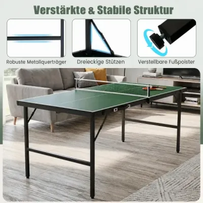 Skladací stôl na stolný tenis so sieťou, 2 raketami a loptičkami – mini stôl na stolný tenis, pingpongový stôl, zelený