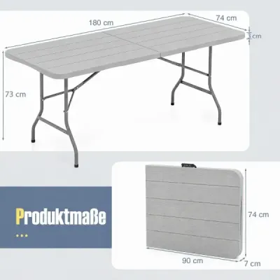 Záhradný stôl s doskou z HDPE a rukoväťou na prenášanie Skladací kempingový stôl Balkónový stôl Sivá farba