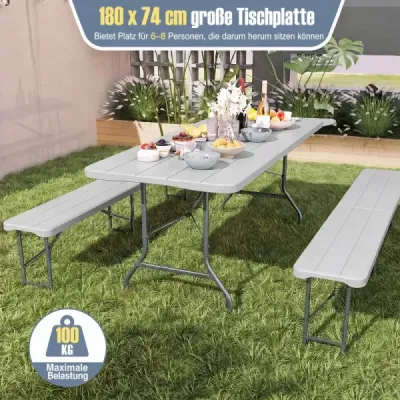Záhradný stôl s doskou z HDPE a rukoväťou na prenášanie Skladací kempingový stôl Balkónový stôl Sivá farba