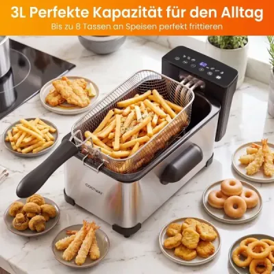 3-litrová elektrická fritéza z nehrdzavejúcej ocele, 2000 W, fritéza na olej s časovačom a nastaviteľným termostatom