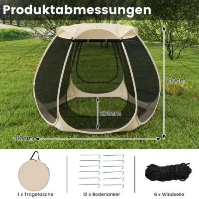 NP12752SA  Vysúvací sieťovaný pavilón pre 4-6 osôb 310 x 270 cm skladací vonkajší kempingový stan s celoplošnou sieťovinou SKLADOM