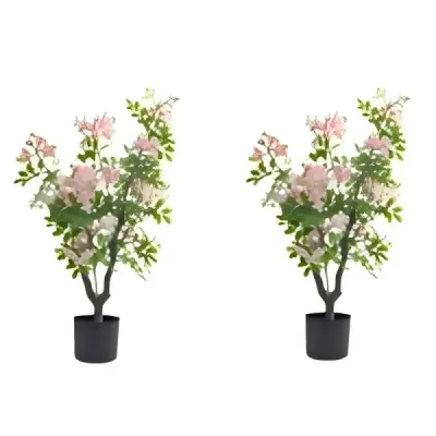 Sada 2 ks umelého stromu Impatiens, 90 cm, umelá rastlina v črepníku s 210 hodvábnymi kvetmi a 55 listami, ružová
