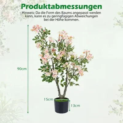 Sada 2 ks umelého stromu Impatiens, 90 cm, umelá rastlina v črepníku s 210 hodvábnymi kvetmi a 55 listami, ružová