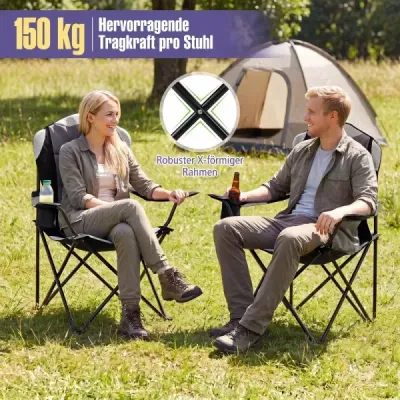 Campingstuhl Klappbar tragbarer Angelstuhl mit Getränkehalter Rutschfesten Füßen Schwarz
