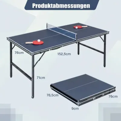 Skladací stôl na stolný tenis so sieťou, 2 raketami a loptičkami – mini stôl na stolný tenis, pingpongový stôl, modrý