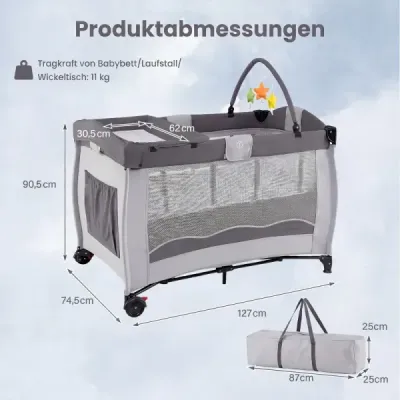4 v 1 detská postieľka, cestovná postieľka, detská postieľka, detský ohrádka, skladacia postieľka, kolíska, detská cestovná postieľka, sivá
