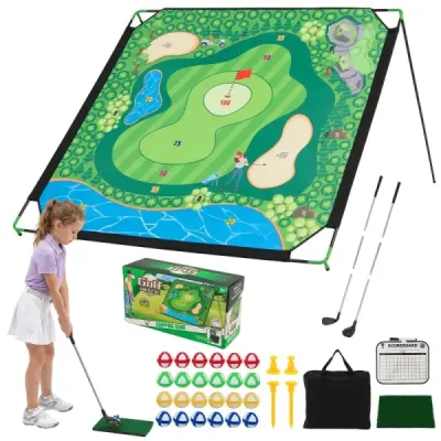 Golfová hra na chipping – nastaviteľná podložka na chipping s kovovým stojanom a 24 loptičkami, 181 x 255 x 125 cm