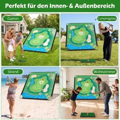 Golfová hra na chipping – nastaviteľná podložka na chipping s kovovým stojanom a 24 loptičkami, 181 x 255 x 125 cm