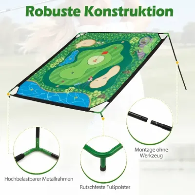 Golfová hra na chipping – nastaviteľná podložka na chipping s kovovým stojanom a 24 loptičkami, 181 x 255 x 125 cm