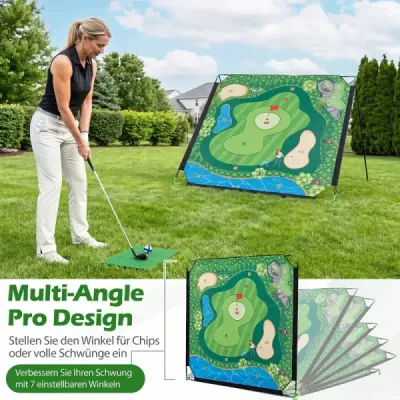 Golfová hra na chipping – nastaviteľná podložka na chipping s kovovým stojanom a 24 loptičkami, 181 x 255 x 125 cm