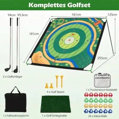 Súprava na golfové chipovanie s kovovým stojanom a 24 loptičkami pre deti a dospelých, 181 x 181 cm
