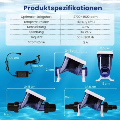 Chlórátor bazénovej soli s elektrolýzou slanej vody, časovačom a samočistiacim elektrolytickým zariadením pre bazény