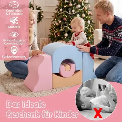Sada 6 penových stavebných kociek s poťahom šetrným k pokožke a zaoblenými hranami pre deti