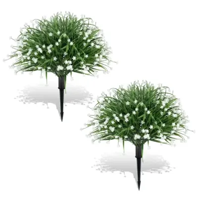 Sada 2 umelých kvetov s 20 cm zemným klasom, umelá cibuľová tráva s kaméliami 70 cm