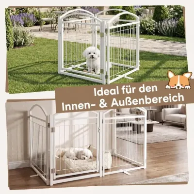 Psia brána vysoká 81 cm, skladacia zábranná brána, 4 panely, brána pre šteniatka, voľne stojaca, biela