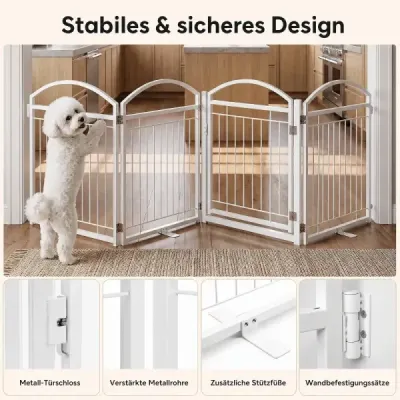 Psia brána vysoká 81 cm, skladacia zábranná brána, 4 panely, brána pre šteniatka, voľne stojaca, biela