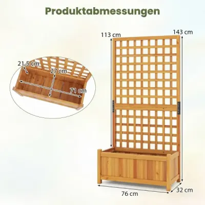 Kvetinový kvetináč s mriežkou na popínavé rastliny – vyvýšený záhon z masívneho dreva pre kvety a popínavé rastliny, 76 x 32 x 143 cm, oranžový