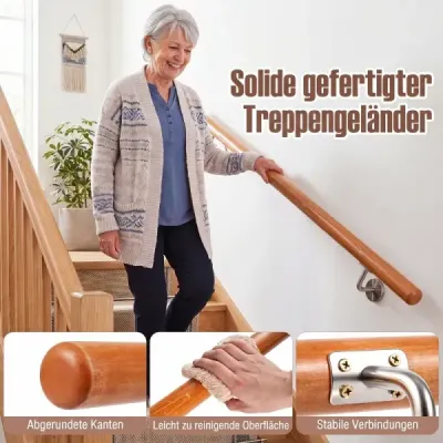 Drevené zábradlie 120 cm, zábradlie na schody, bukové schodiskové zábradlie s nástenným držiakom