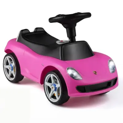 Detské autíčko s licencovaným pohonom Porsche pre deti od 18 mesiacov, tlačiace auto s klaksónom a svetlometmi, ružové