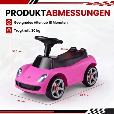 Detské autíčko s licencovaným pohonom Porsche pre deti od 18 mesiacov, tlačiace auto s klaksónom a svetlometmi, ružové