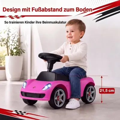 Detské autíčko s licencovaným pohonom Porsche pre deti od 18 mesiacov, tlačiace auto s klaksónom a svetlometmi, ružové
