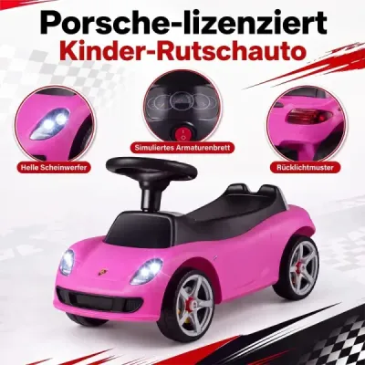 Detské autíčko s licencovaným pohonom Porsche pre deti od 18 mesiacov, tlačiace auto s klaksónom a svetlometmi, ružové