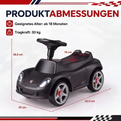 Detské autíčko s licencovaným pohonom Porsche pre deti od 18 mesiacov, tlačiace auto s klaksónom a svetlometmi, čierne