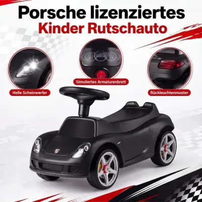 Detské autíčko s licencovaným pohonom Porsche pre deti od 18 mesiacov, tlačiace auto s klaksónom a svetlometmi, čierne
