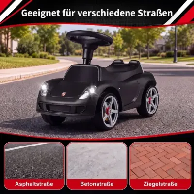 Detské autíčko s licencovaným pohonom Porsche pre deti od 18 mesiacov, tlačiace auto s klaksónom a svetlometmi, čierne