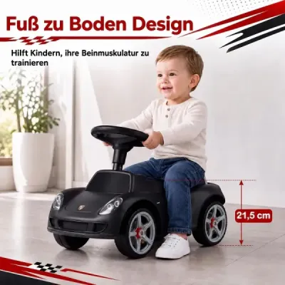 Detské autíčko s licencovaným pohonom Porsche pre deti od 18 mesiacov, tlačiace auto s klaksónom a svetlometmi, čierne