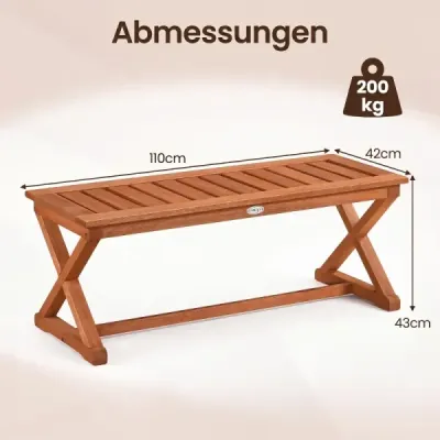 Drevená záhradná lavica s rámom v tvare X a vystuženou priečkou, nosnosť do 200 kg