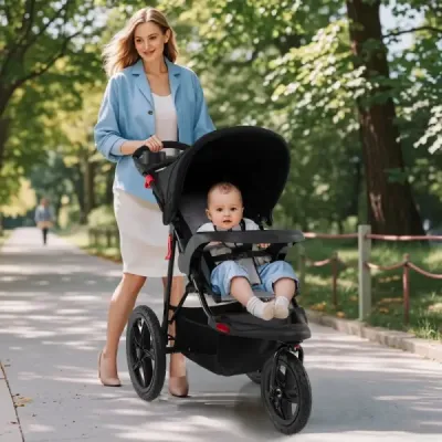 BC10276DE-DK Bežecký kočík, skladací jogger s nastaviteľnou slnečnou strieškou a polohovateľným sedadlom, čierny SKLADOM
