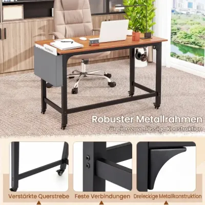 Stôl s kolieskami Počítačový stôl s odnímateľnou textilnou taškou a háčikom na slúchadlá 120 x 60 x 75 cm Príroda