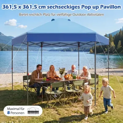 3,6 x 3,6 m Pop-up altánok – vodovzdorný záhradný altánok s nastaviteľnou výškou a kovovou konštrukciou, modrý