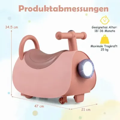 Detské autíčko s hudbou a LED svetlami, hračka na odrážanie s úložným priestorom pod sedadlom, ružové