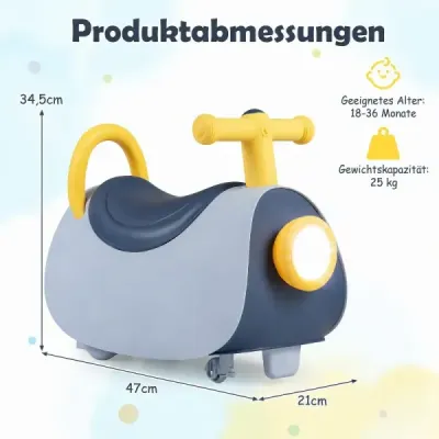 Detské autíčko s hudbou a LED svetlami, hračka na odrážanie s úložným priestorom pod sedadlom, modré
